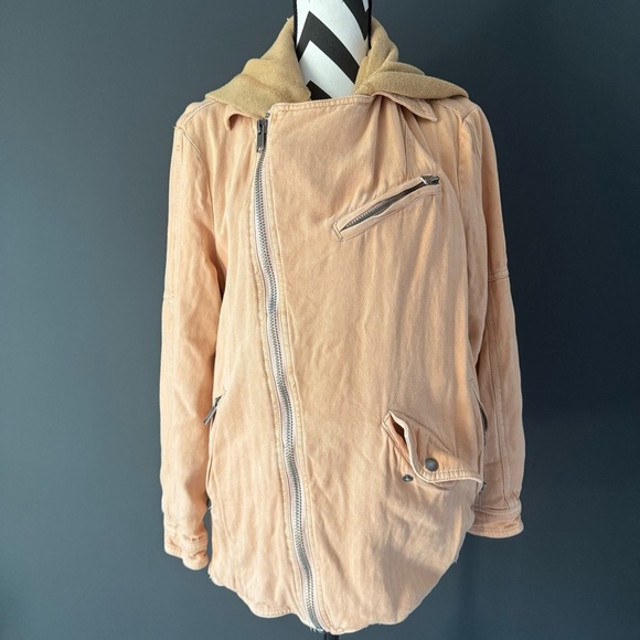 FREE PEOPLE Beachy Hooded Moto Jacket Peach Size Small - Picture 4 of 4